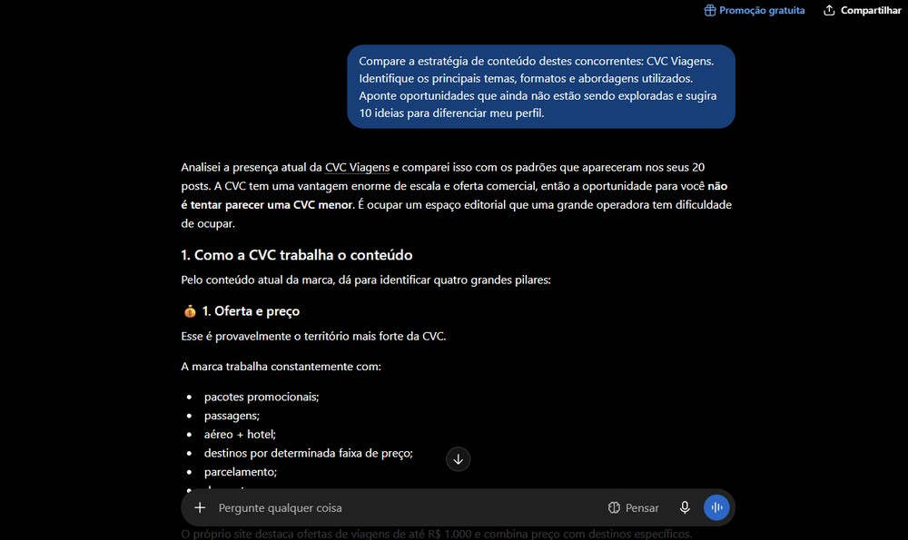 O ChatGPT é capaz de realizar uma pesquisa automática na web para coletar informações de concorrentes — Foto: Reprodução/Gabriel Pereira