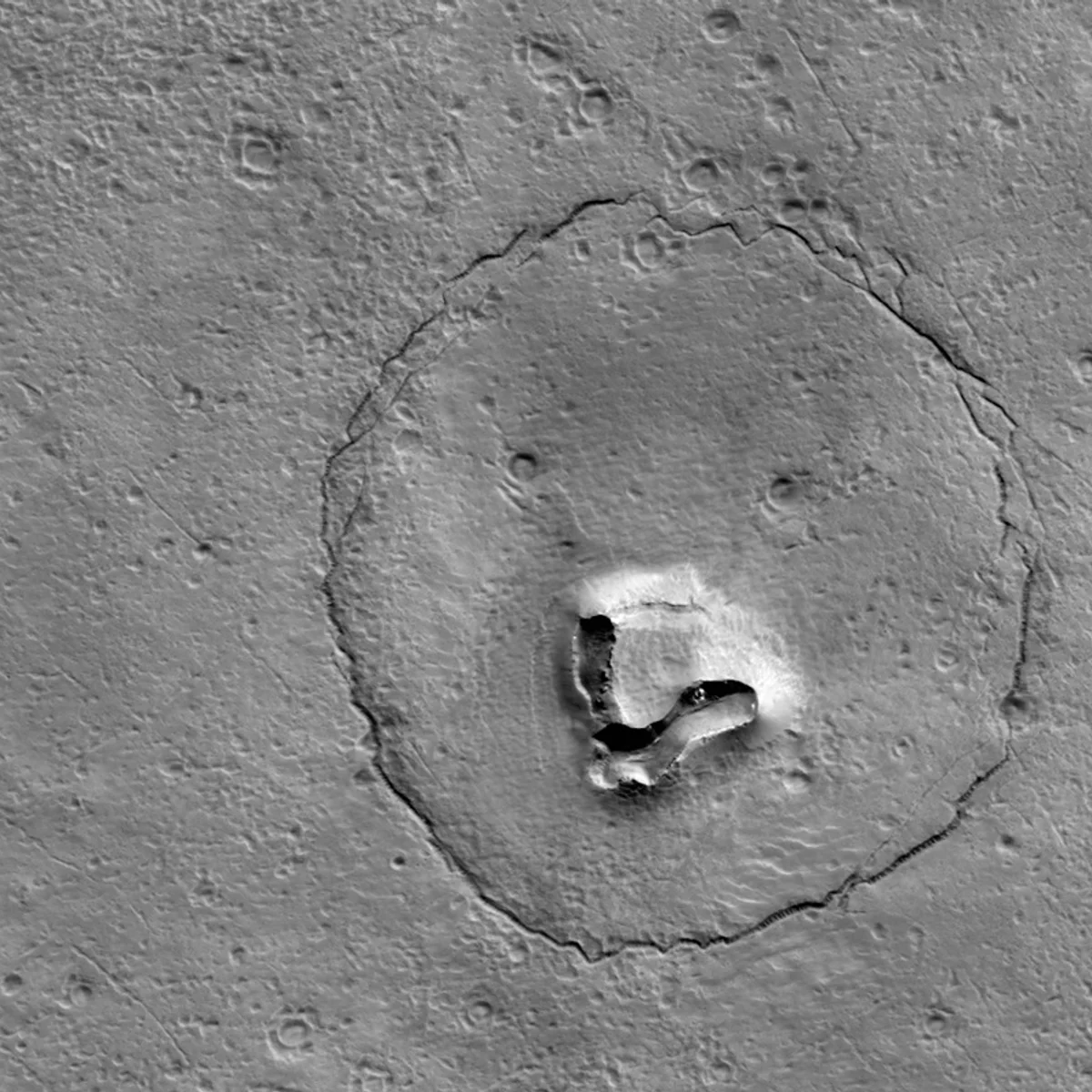 “Urso” de Marte são crateras e fraturas na superfície do planeta