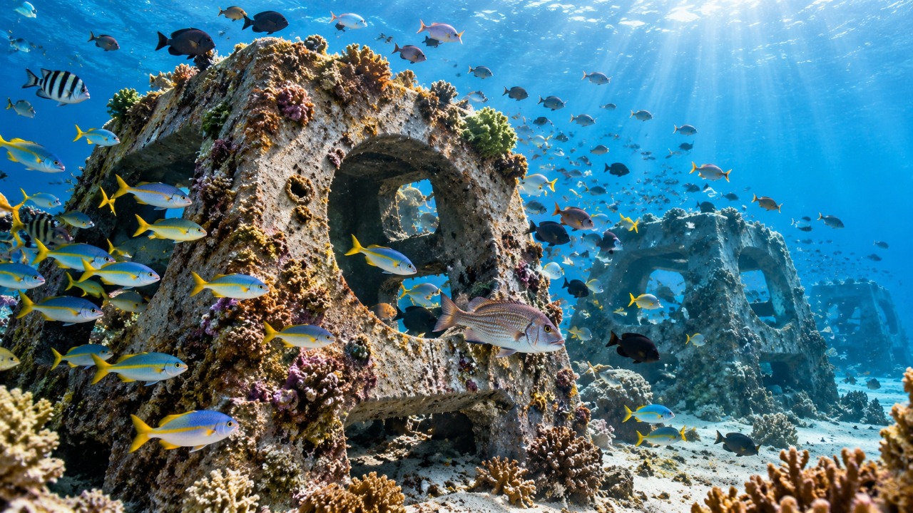 Austrália afundou 60 módulos de concreto de dez toneladas em dois recifes artificiais: em três anos, eles atraíram 60 espécies de peixes