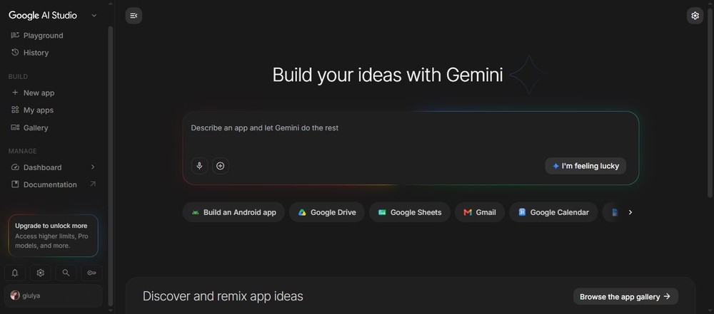 Google AI Studio permite acessar os modelos Gemini para criar e testar aplicações com inteligência artificial na API — Foto: Reprodução/Google IA Studio