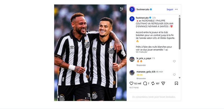 'Companheiro de luxo': imprensa internacional destaca possível acerto entre Coutinho e Santos