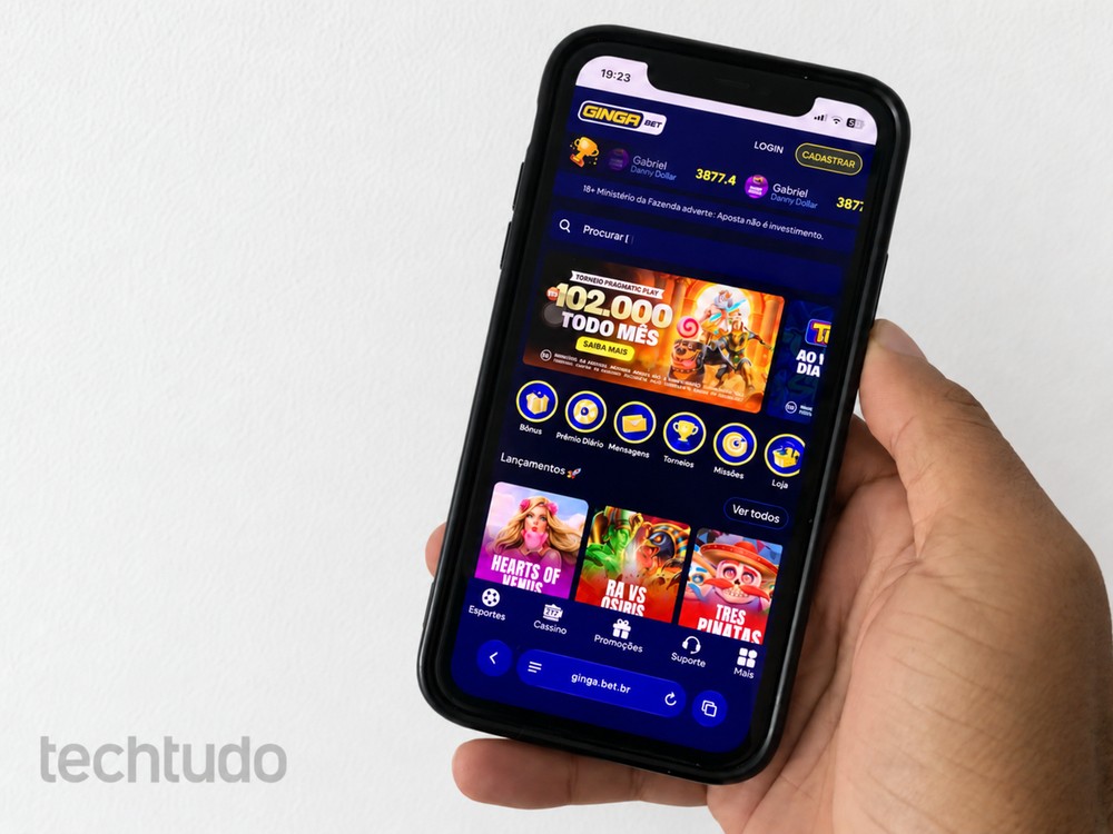 Ginga Bet pode ser acessada pelo celular diretamente no navegador, com jogos, promoções e recursos da plataforma adaptados à tela do smartphone — Foto: Raphael Alves/TechTudo