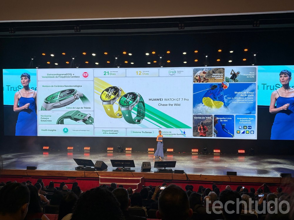 A Huawei aperfeiçoou o rastreio de esqui, que monitora métricas como curvas, frequência de curvas e força G em cada descida — Foto: Lucas Loyo/TechTudo