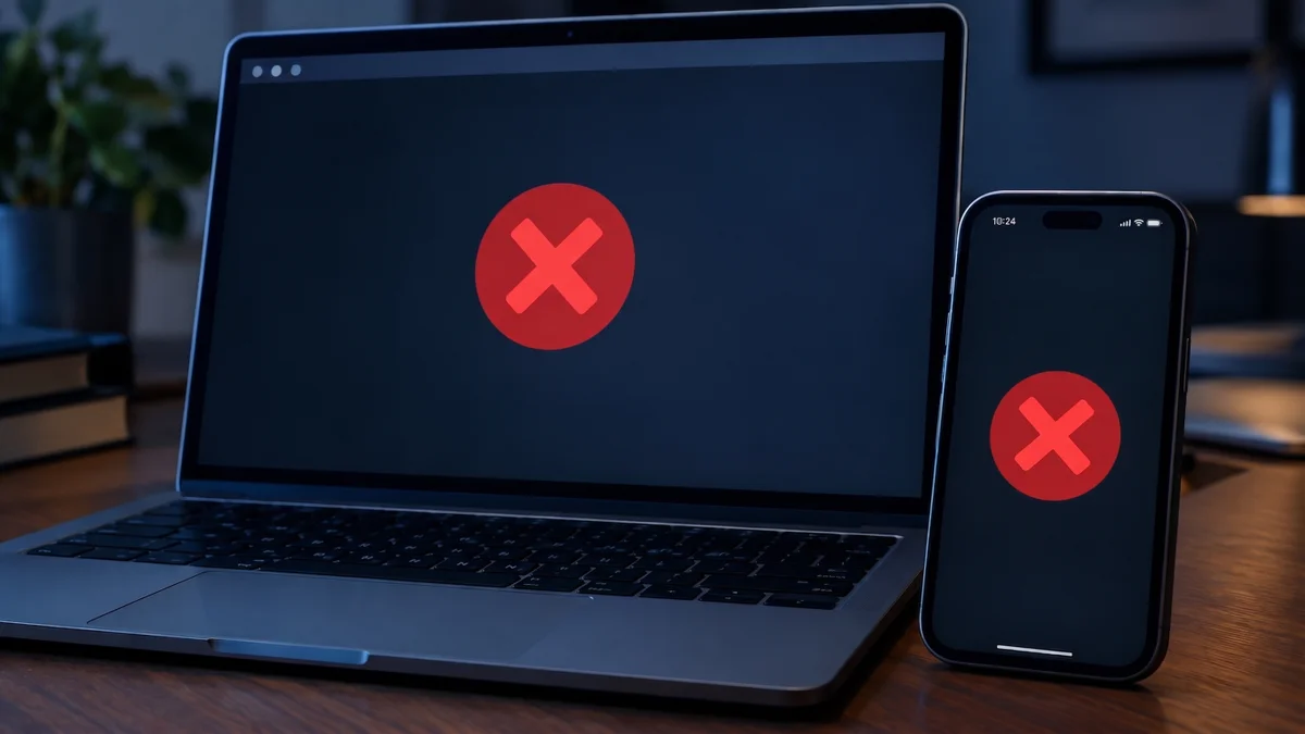 Celular e computador com mensagem de erro