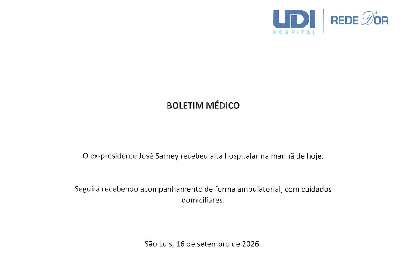 Após tratar pneumonia, ex-presidente José Sarney tem alta hospitalar