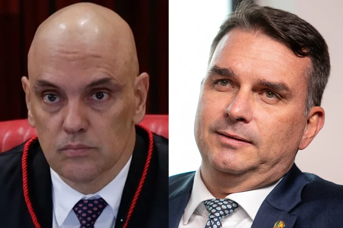O ministro do STF Alexandre de Moraes e o senador Flávio Bolsonaro (PL-RJ)