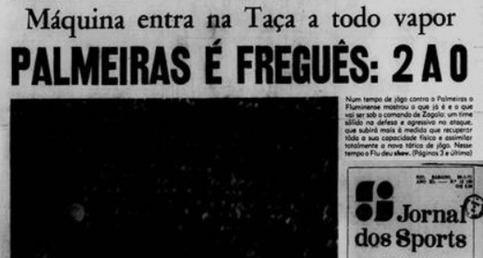 Manchete do Jornal dos Sports sobre a vit&oacute;ria do Flu sobre o Palmeiras na Libertadores de 1971 &ndash; Reprodu&ccedil;&atilde;o/Jornal dos Sports