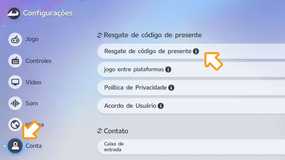 Nas configurações de Aniimo selecione a opção "Conta" e depois "Resgate de código de presente" — Foto: Reprodução/Rafael Monteiro