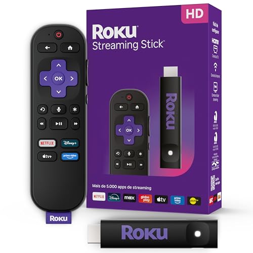 Roku Streaming Stick HD 2025 com controle por voz compatível com Alexa, Siri e Google