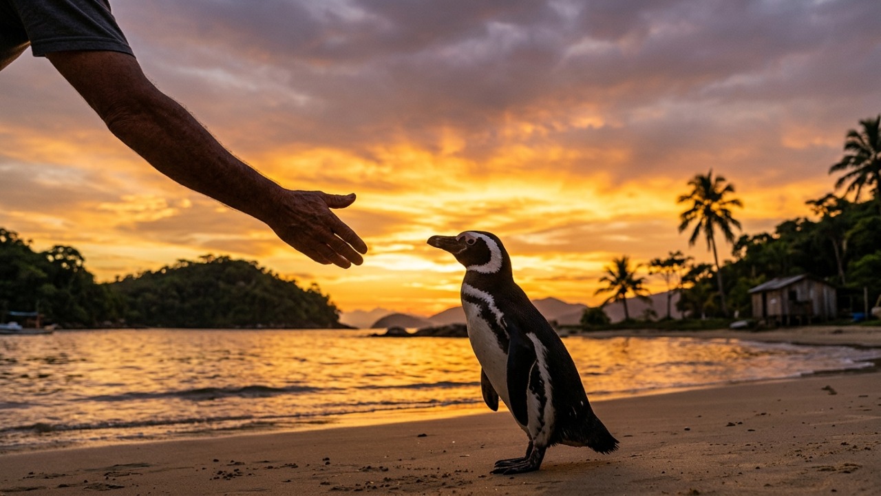 O pinguim que atravessa 8 mil quilômetros todo ano para voltar à casa do pescador brasileiro que o salvou coberto de óleo, fica alguns meses e some de novo, e biólogos acompanham o caso desde 2011