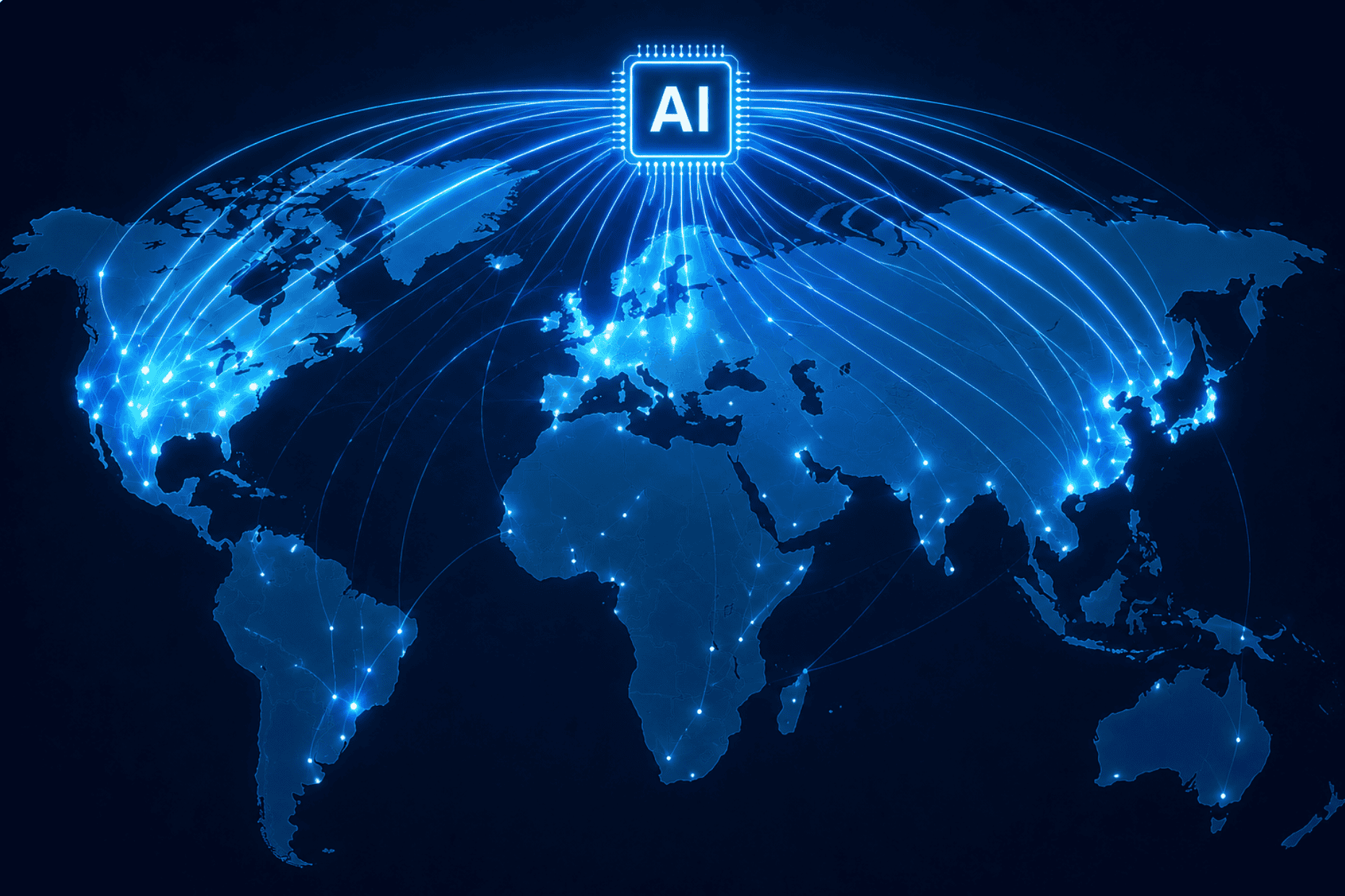 Ilustração da distribuição de uso da IA pelo mundo