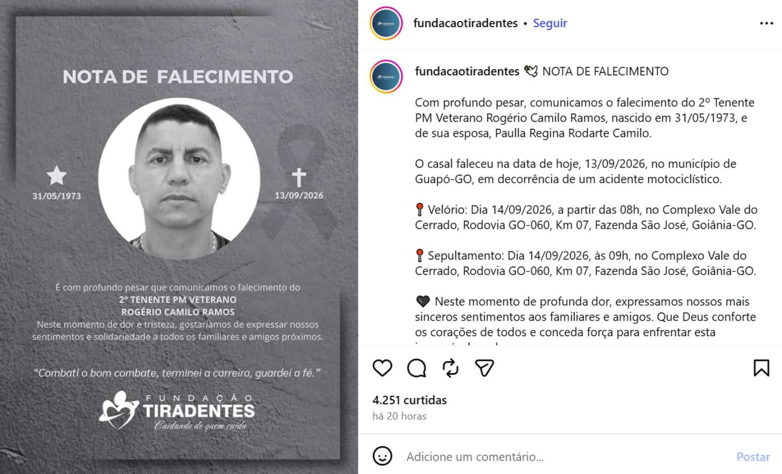Fundação lamenta partida de Rogério