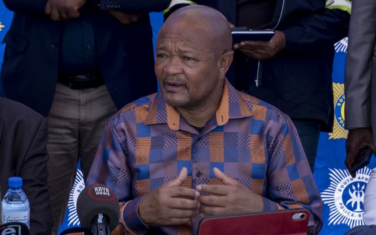 South African Minister of Police Senzo Mchunu pictured on January 14, 2025. Mchunu has been suspended after accusations of burying investigations. (Photo by Christian Velcich / AFP)