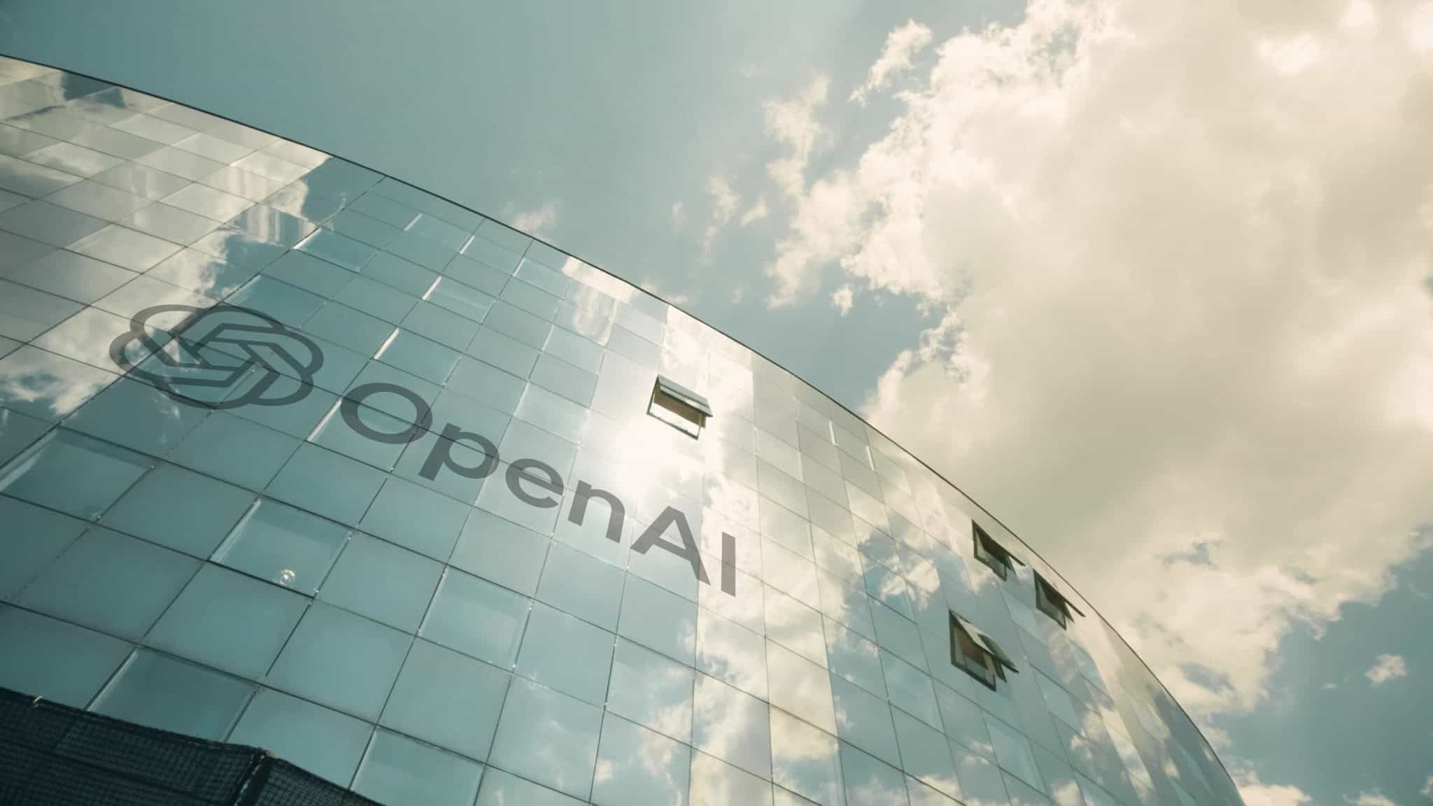 Fachada de prédio da OpenAI com o logo da empresa